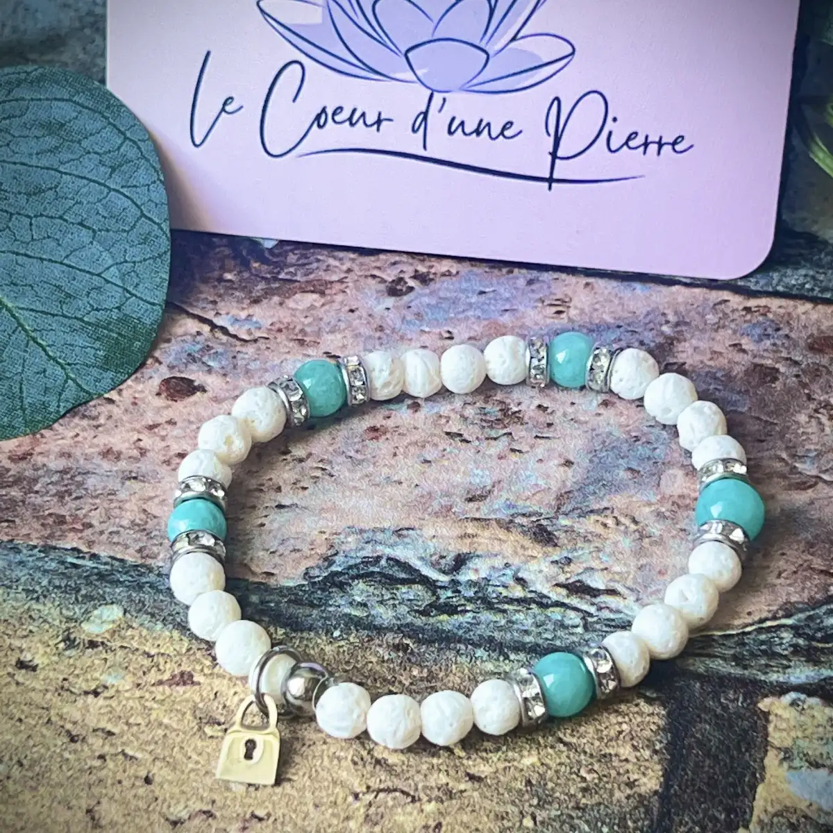 Bracelet Pierre de Lave Blanche, Amazonite