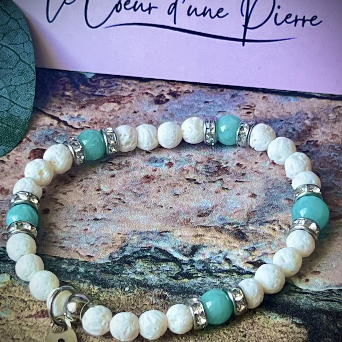 Bracelet Pierre de Lave Blanche, Amazonite
