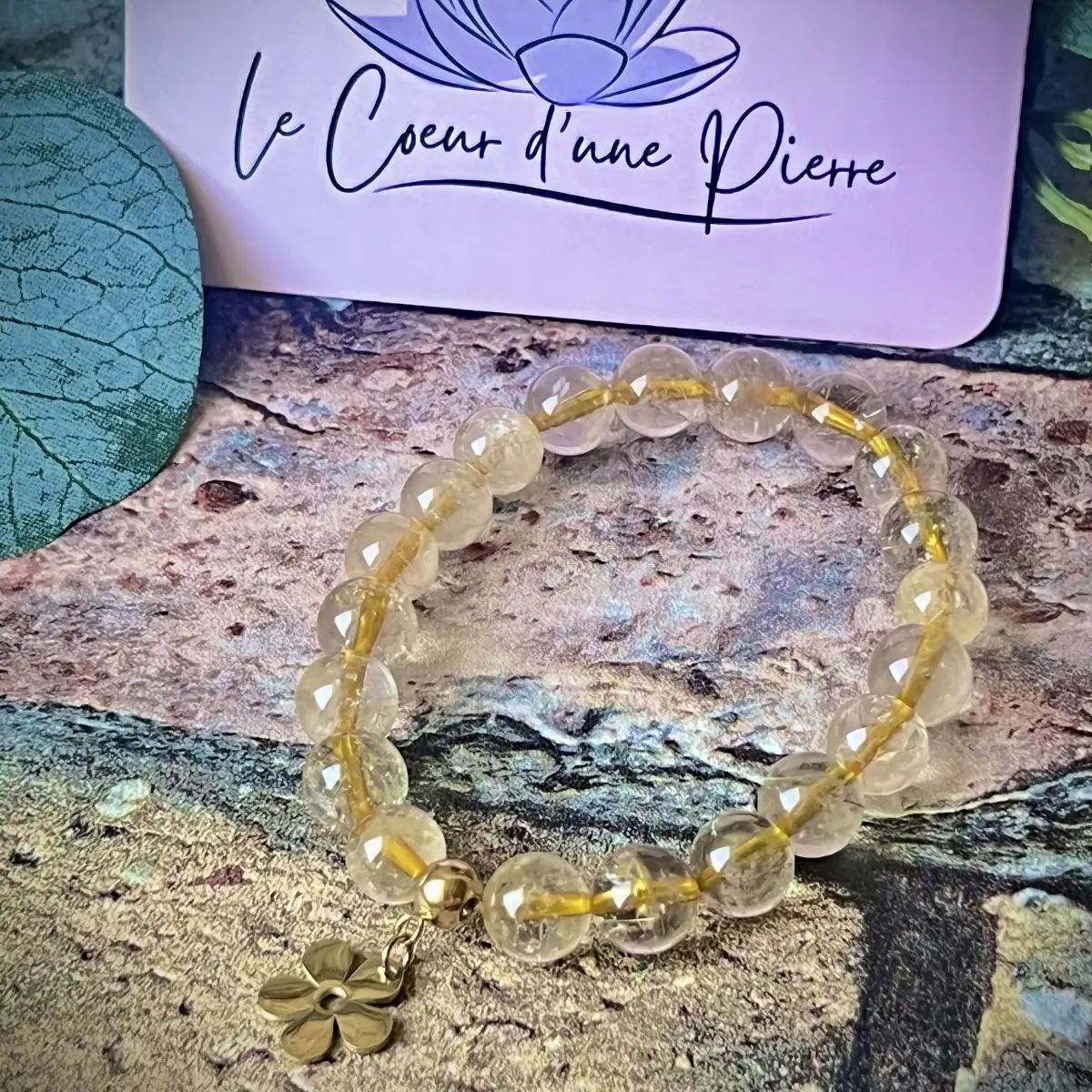 Bracelet en Quartz Rutile Doré (8 mm)