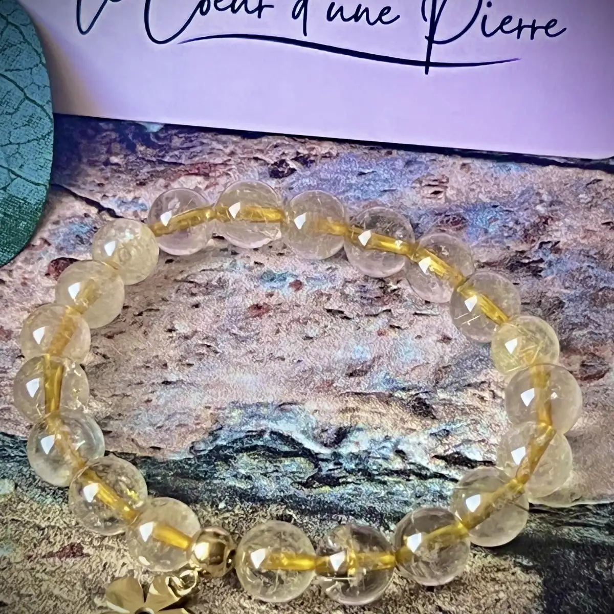 Bracelet en Quartz Rutile Doré (8 mm)