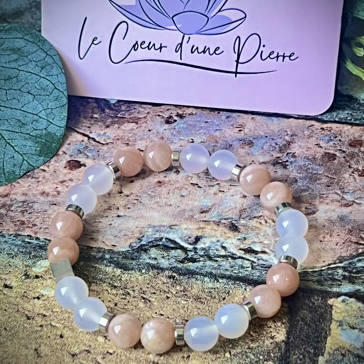 Bracelet Agate Blanche et Pierre de Soleil