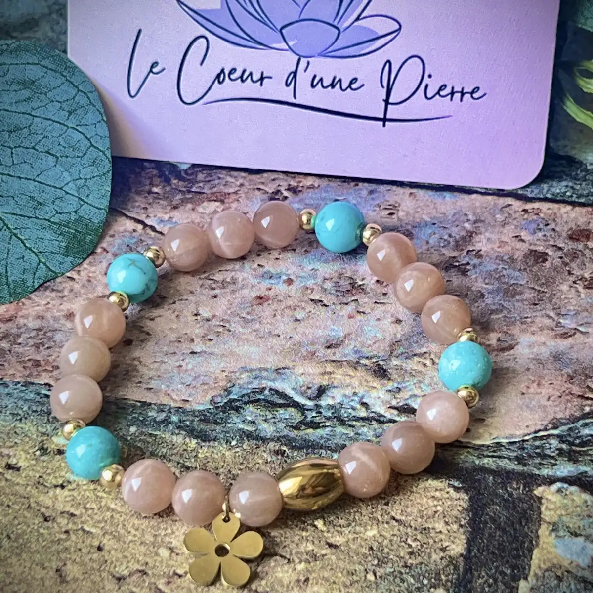 Bracelet turquoise et pierre de soleil