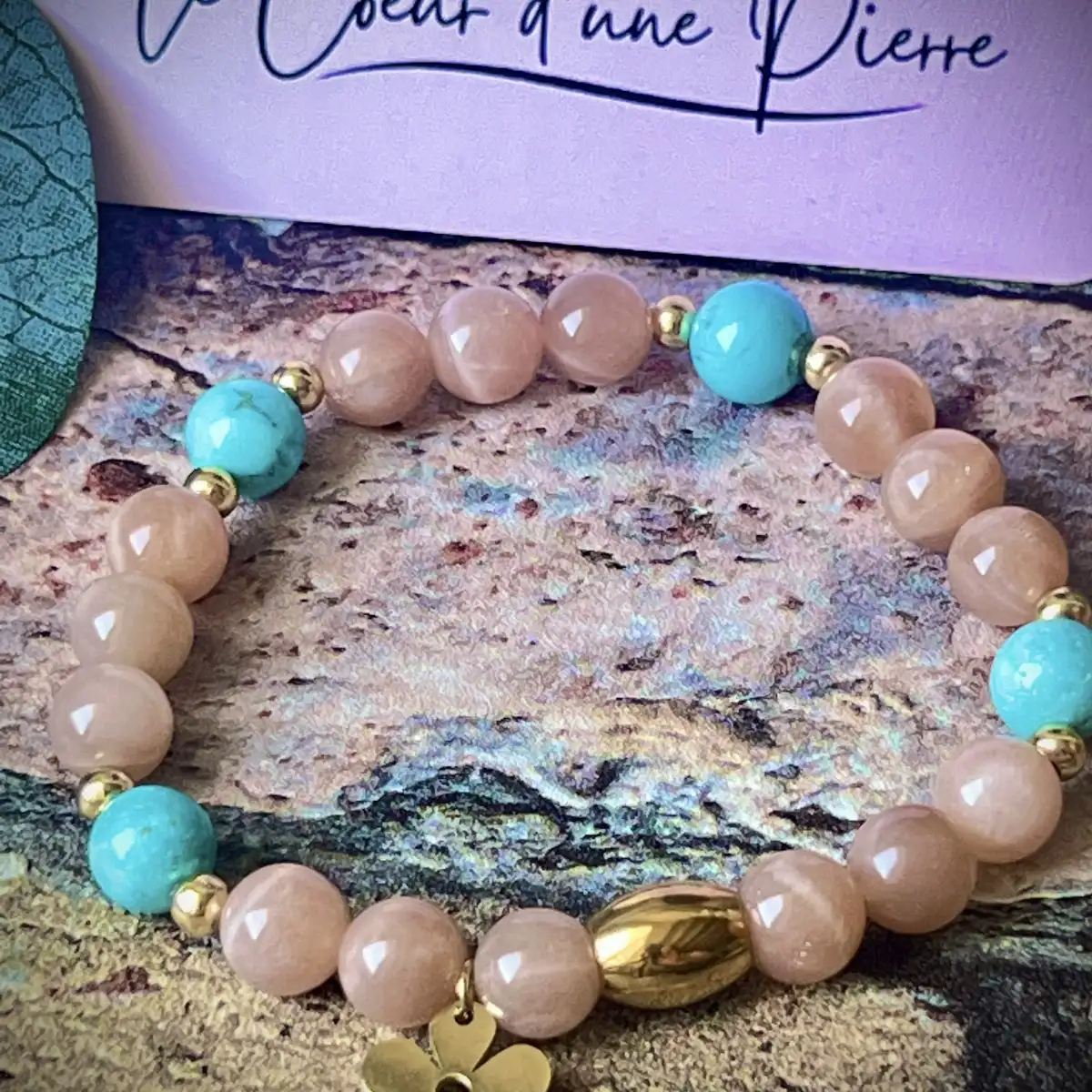 Bracelet turquoise et pierre de soleil