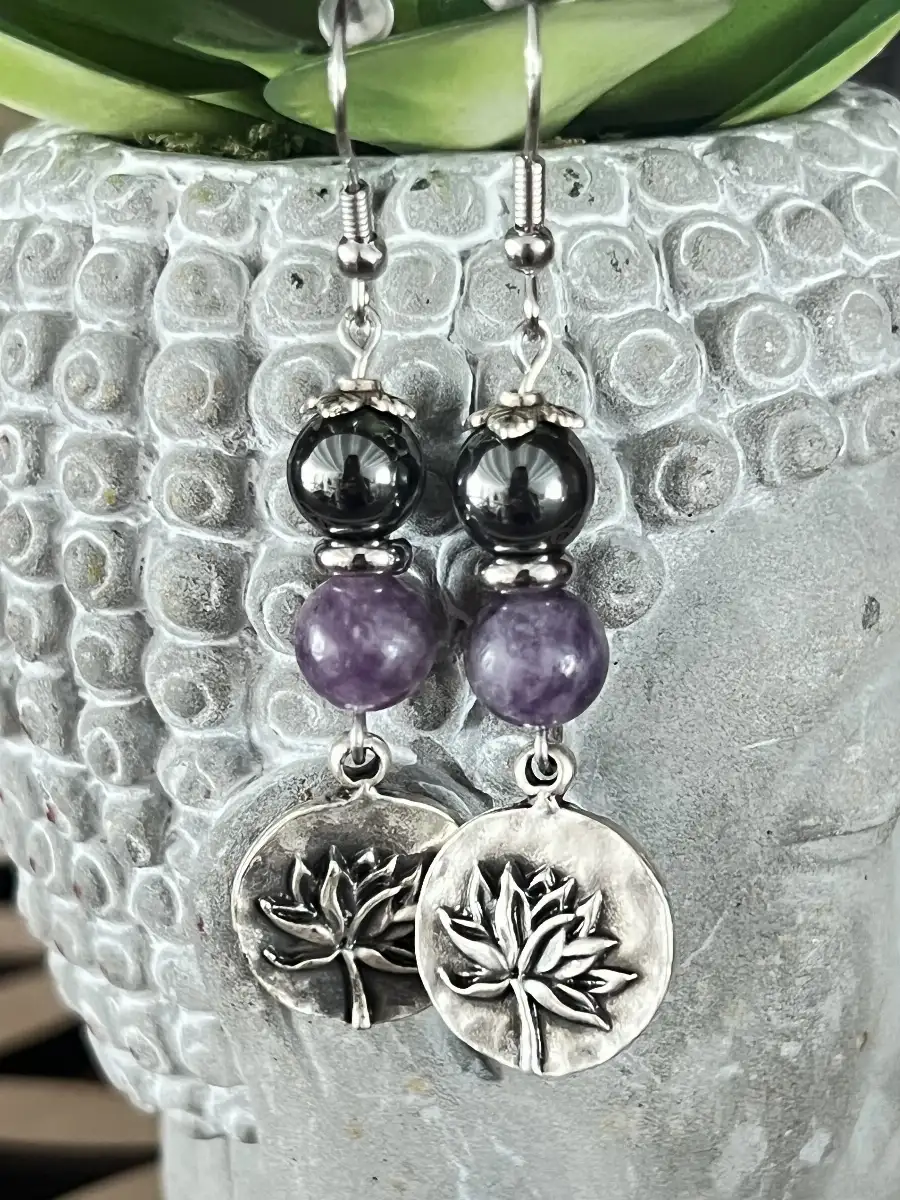 Boucles d’oreilles Améthyste et Hématite