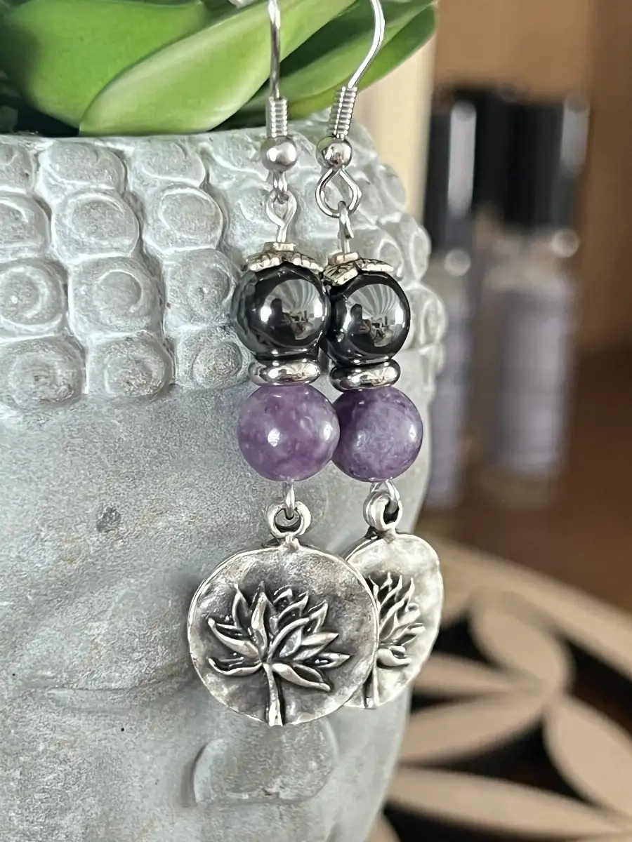 Boucles d’oreilles Améthyste et Hématite