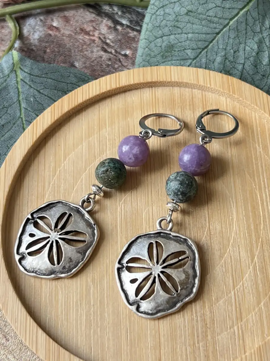 Boucles d’oreilles Lépidolite et Turquoise africaine