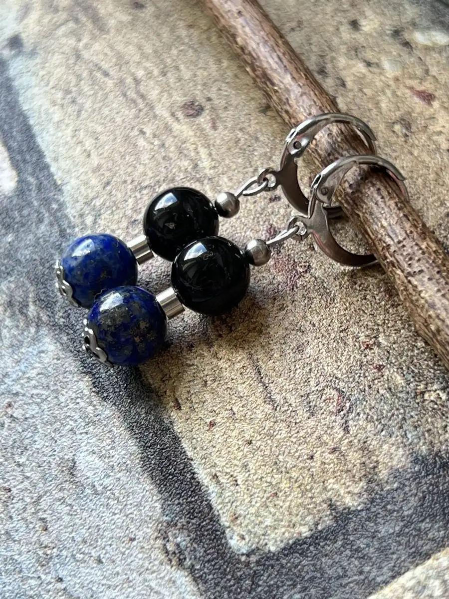 Boucles d’oreilles Lapis Lazuli et Tourmaline
