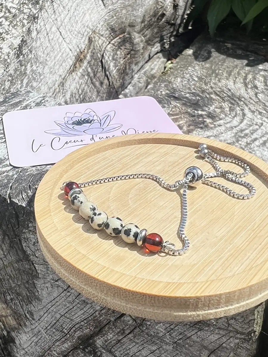 Bracelet "Stabilité et Chaleur" – Jaspe Dalmatien et Ambre Naturel