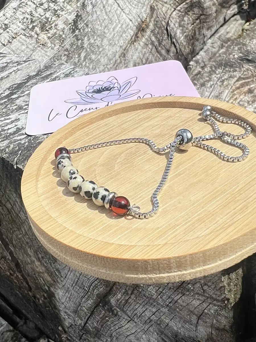 Bracelet "Stabilité et Chaleur" – Jaspe Dalmatien et Ambre Naturel