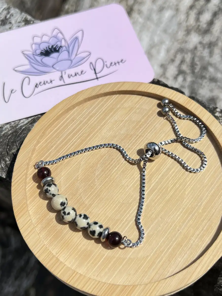 Bracelet "Stabilité et Chaleur" – Jaspe Dalmatien et Ambre Naturel