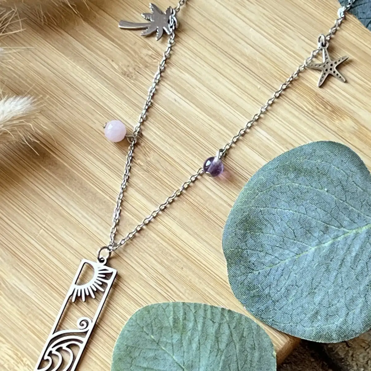 Collier perle d'amethyste et quartz rose