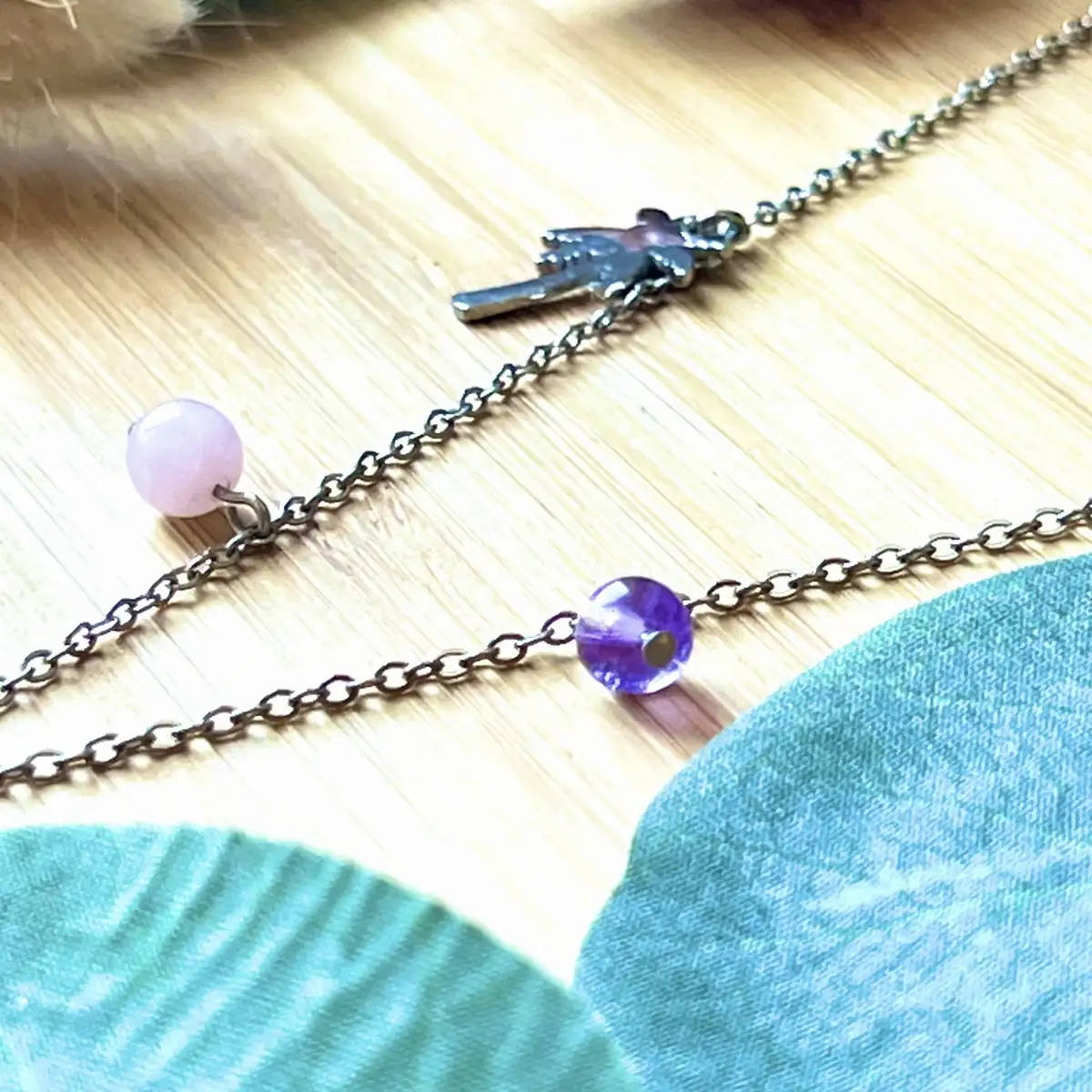 Collier perle d'amethyste et quartz rose