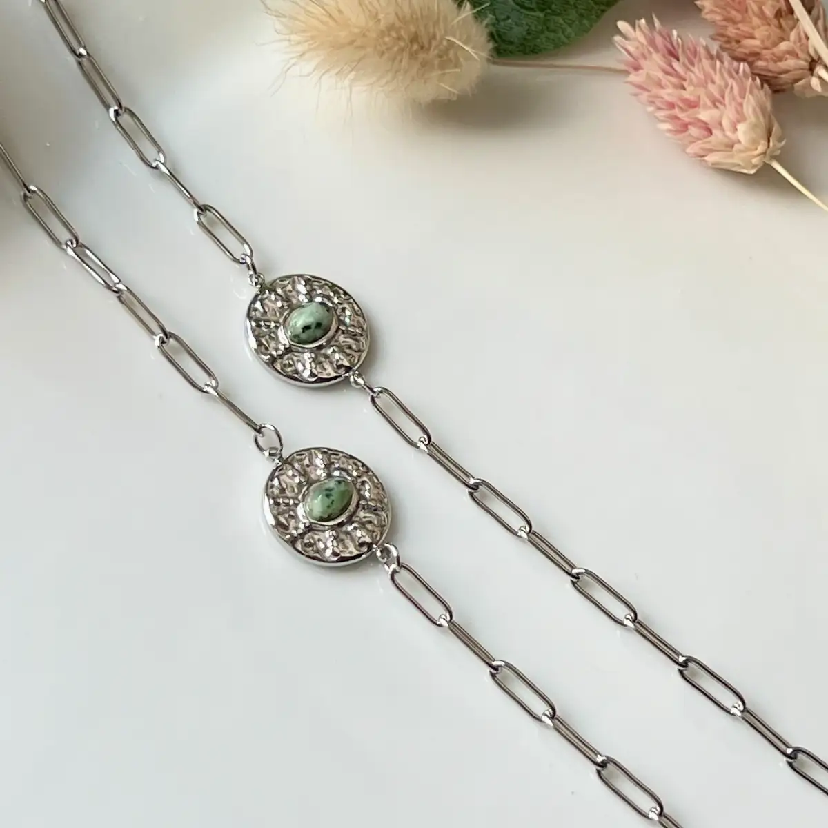 Bracelet réglable acier inoxydable turquoise africaine