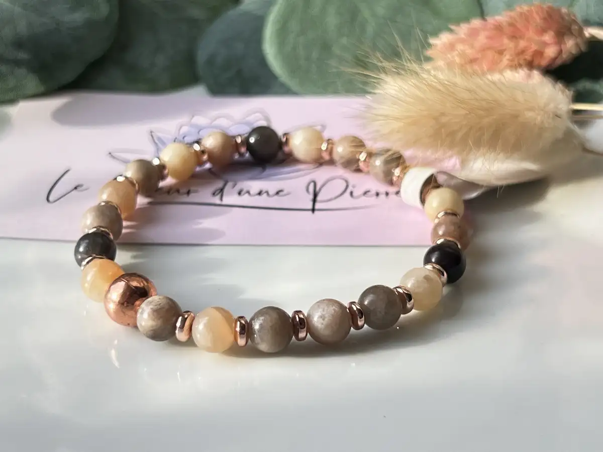 Bracelet en pierre de lune pêche 6 mm