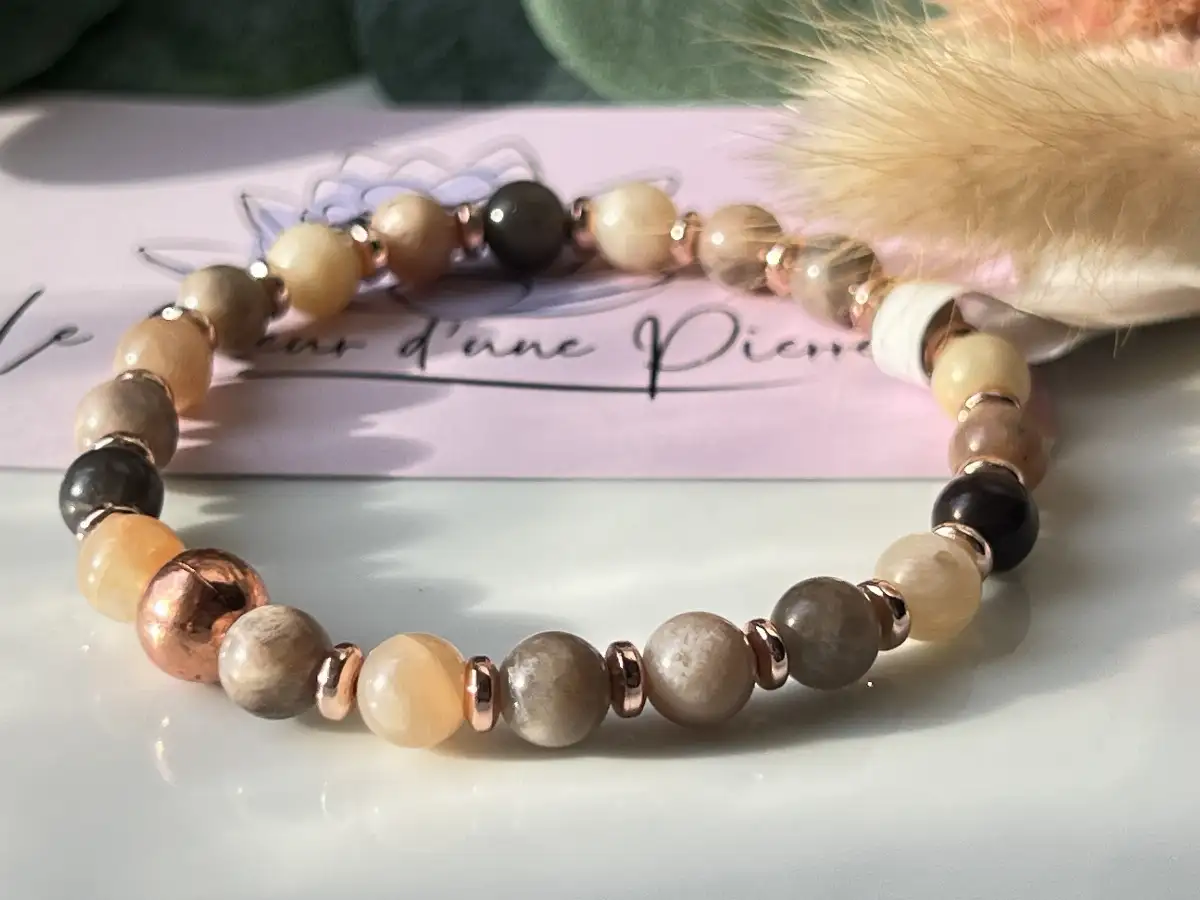 Bracelet en pierre de lune pêche 6 mm