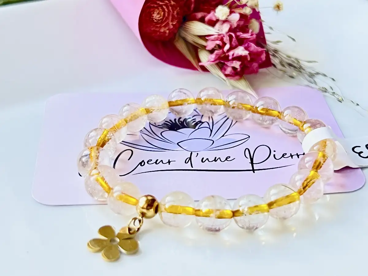 Bracelet en Quartz Rutile Doré (8 mm)