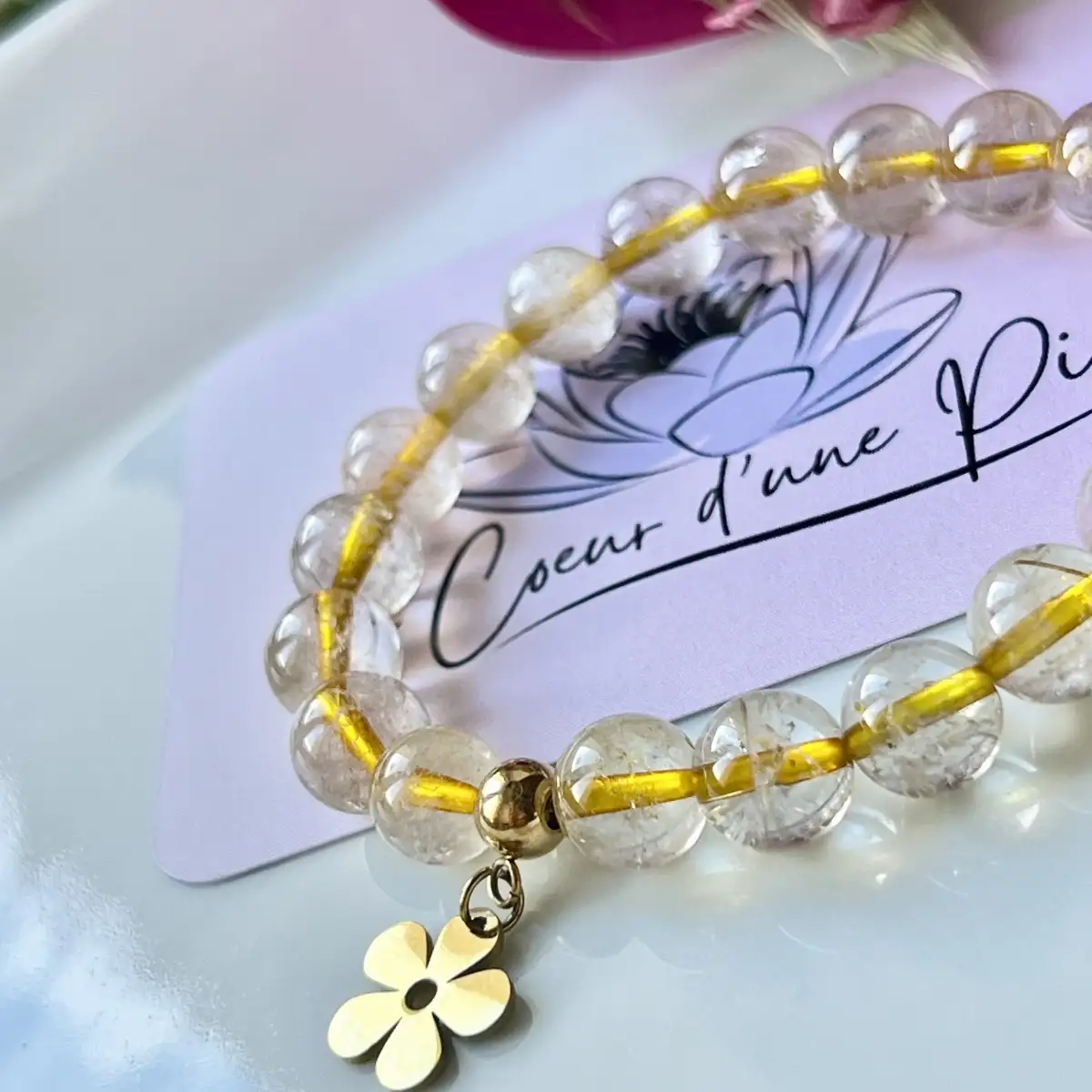 Bracelet en Quartz Rutile Doré (8 mm)