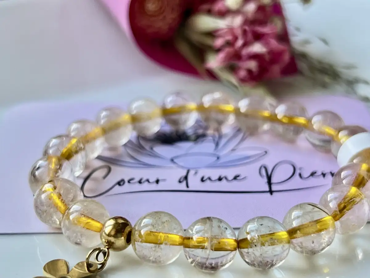 Bracelet en Quartz Rutile Doré (8 mm)