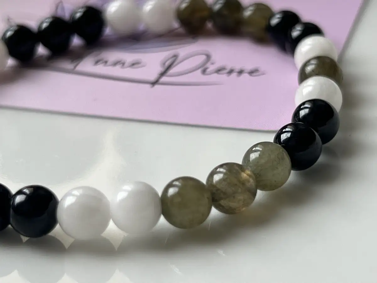 Bracelet Zodiaque Gémeaux – Labradorite, Pierre de Lune & Tourmaline