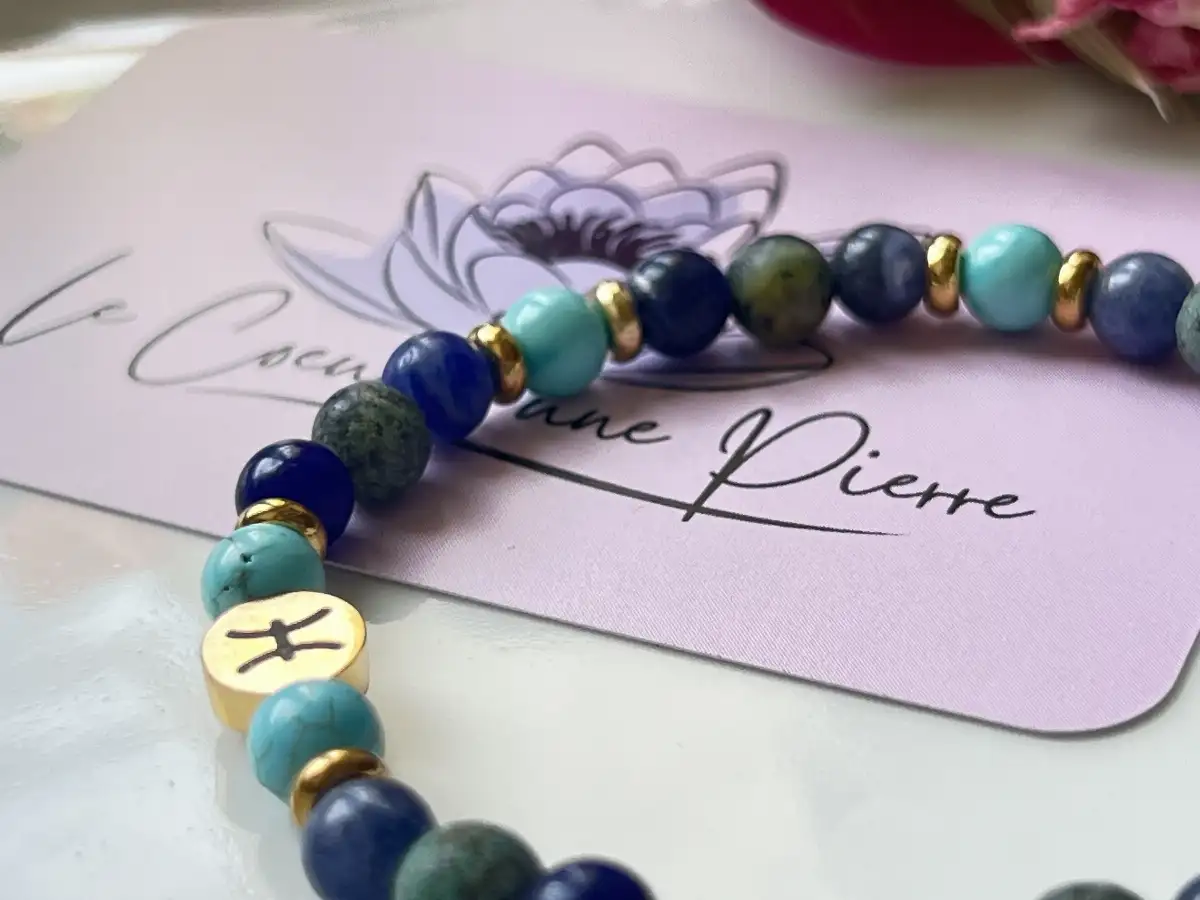 Bracelet Zodiaque Poissons – Turquoise, Turquoise Africaine et Sodalite