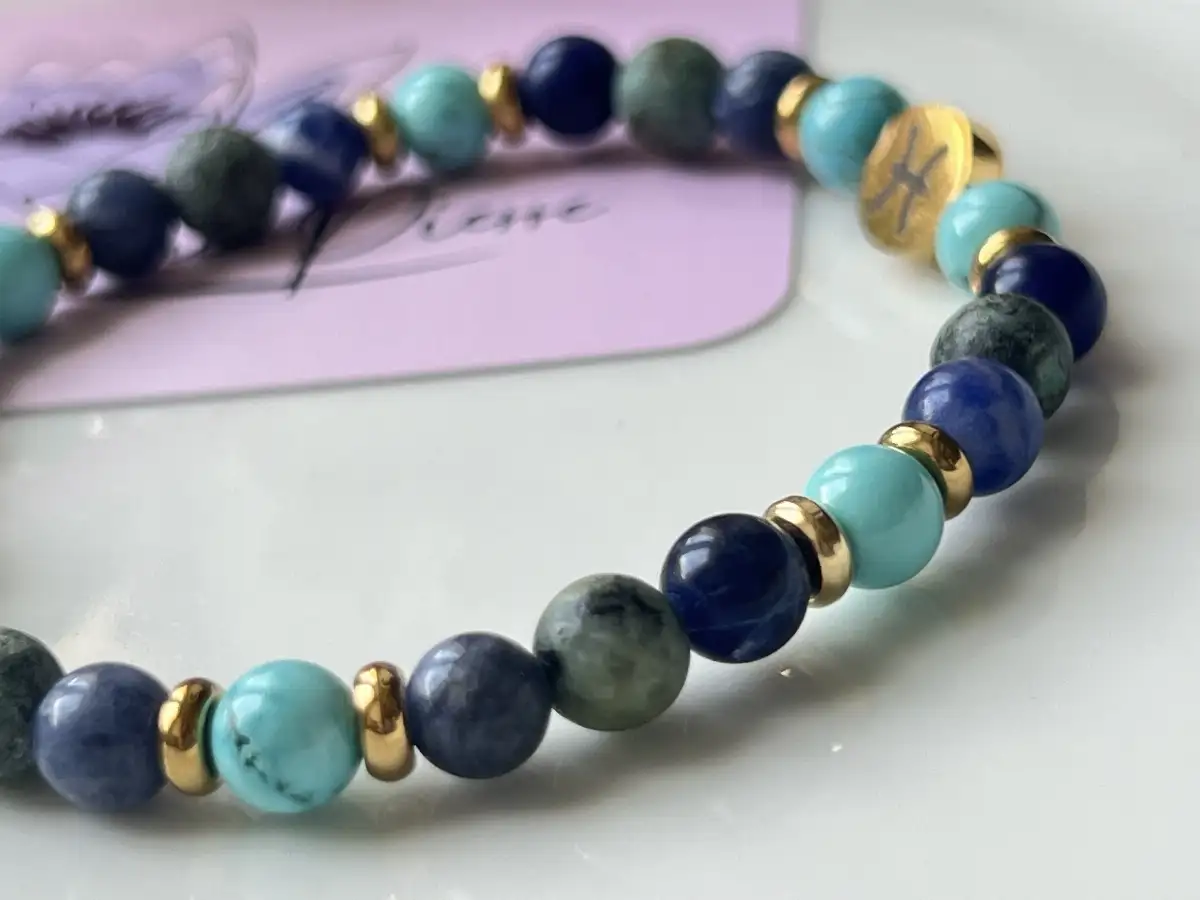 Bracelet Zodiaque Poissons – Turquoise, Turquoise Africaine et Sodalite