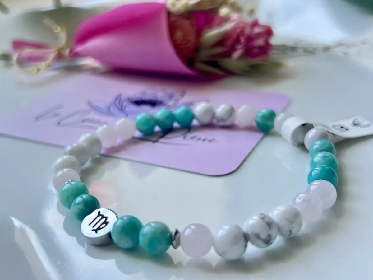 Bracelet Zodiaque Vierge – Quartz Rose, Howlite, Amazonite extra