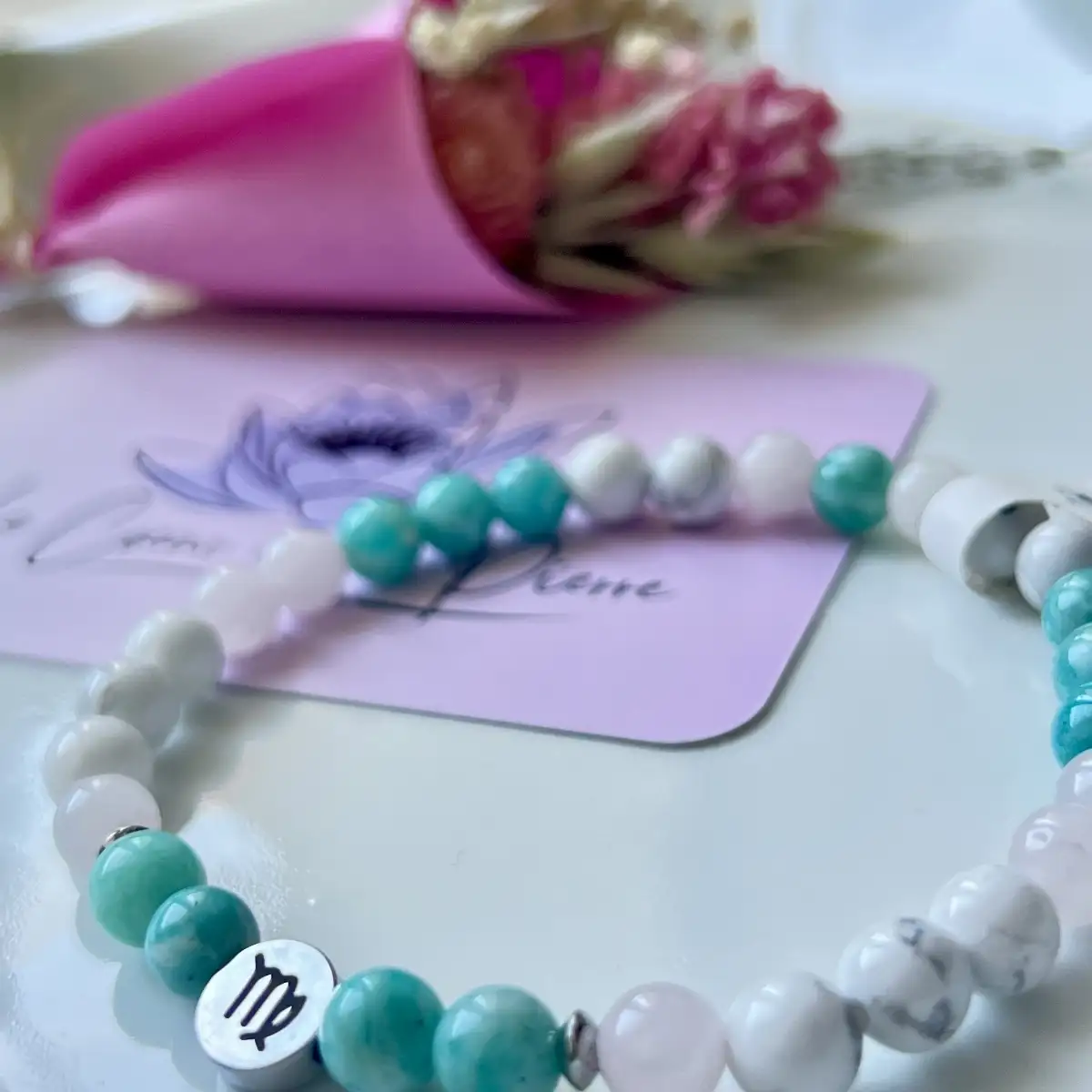 Bracelet Zodiaque Vierge – Quartz Rose, Howlite, Amazonite extra