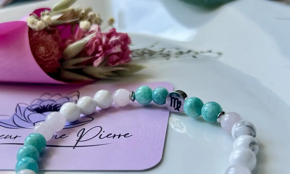 Bracelet Zodiaque Vierge – Quartz Rose, Howlite, Amazonite extra