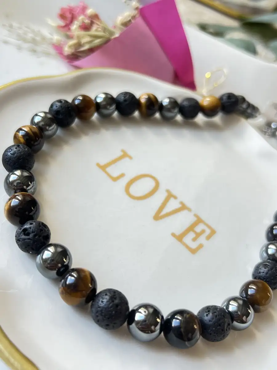 Collier Hématite, Pierre de Lave & Œil de Tigre