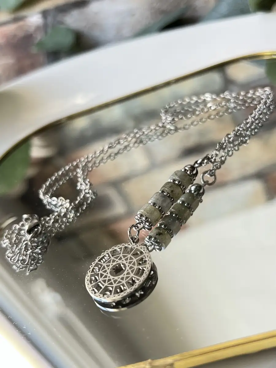 Pendentif rondelle en Labradorite avec breloque Zodiaque