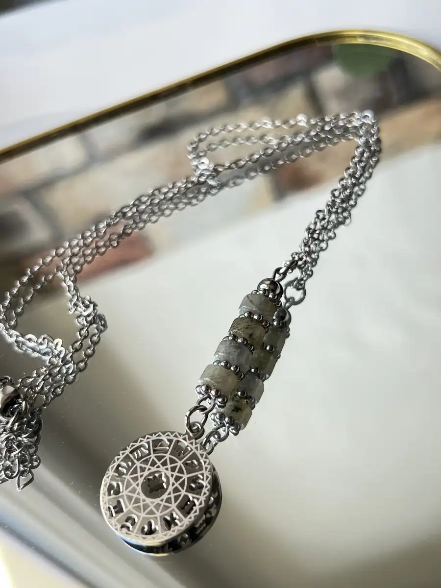 Pendentif rondelle en Labradorite avec breloque Zodiaque