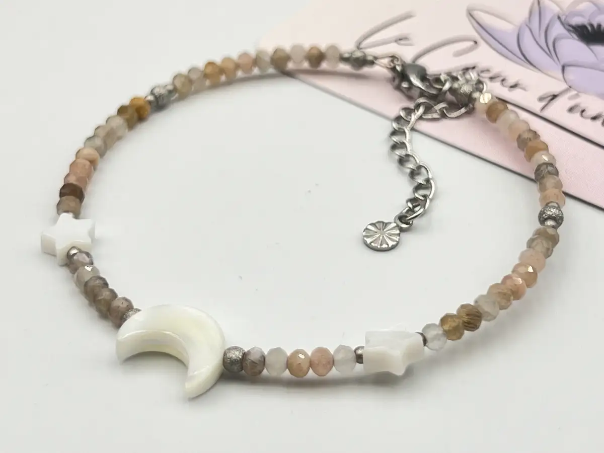 Bracelet Nacre, Pierre de Lune Pêche