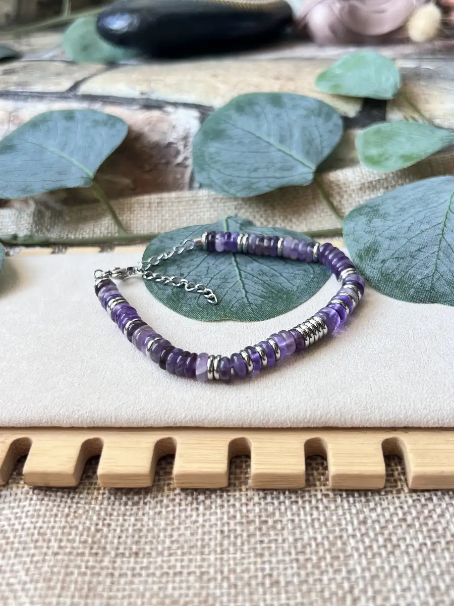 Bracelet réglable en Améthyste – Acier inoxydable