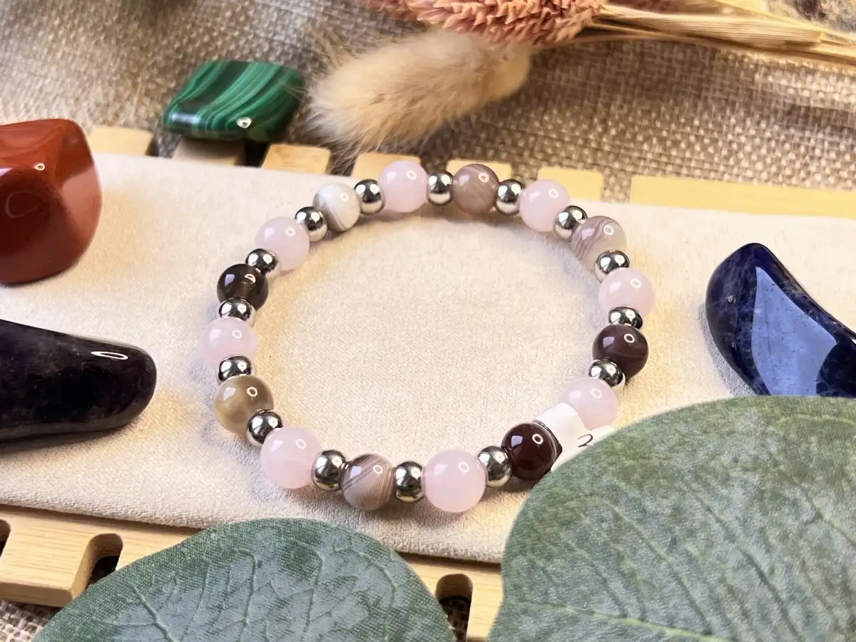 Bracelet Quartz Rose & Agate du Botswana