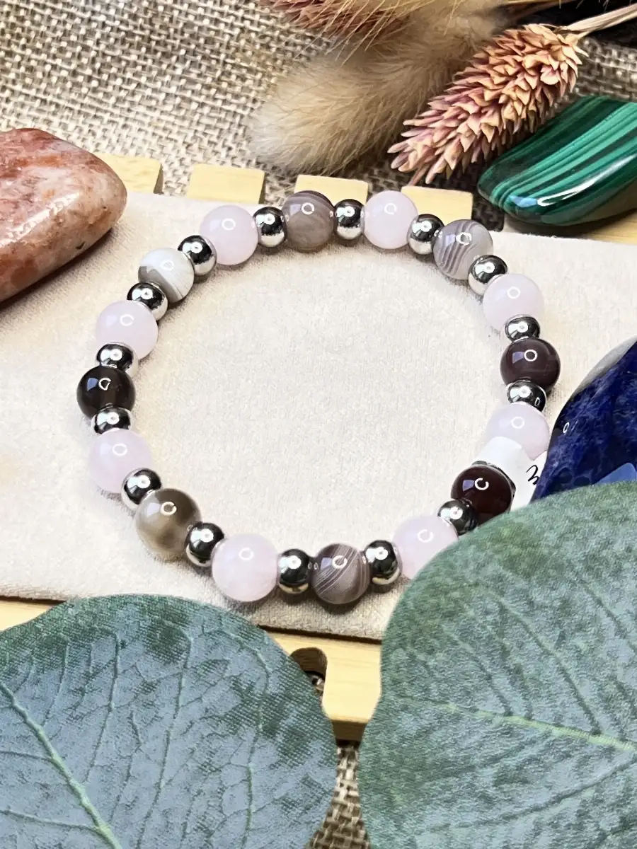 Bracelet Quartz Rose & Agate du Botswana