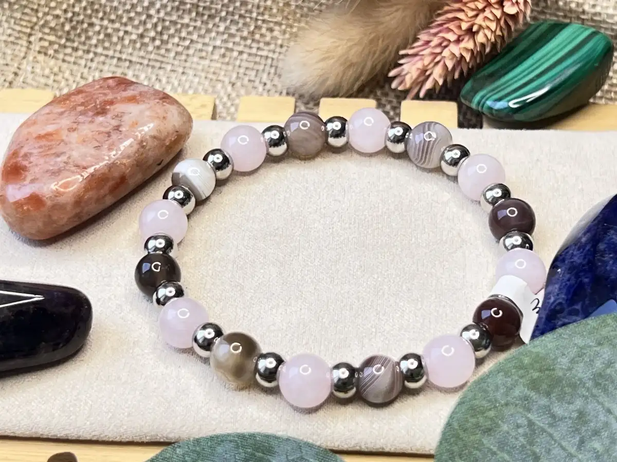 Bracelet Quartz Rose & Agate du Botswana