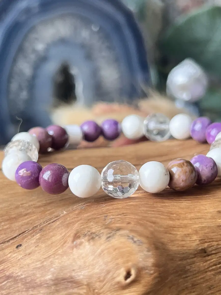 Bracelet Charoïte • Magnésite • Cristal de Roche