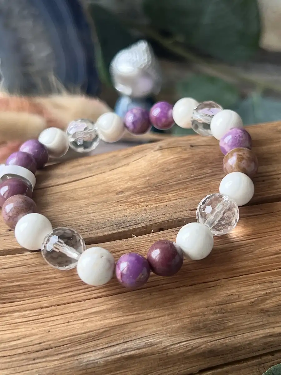 Bracelet Charoïte • Magnésite • Cristal de Roche