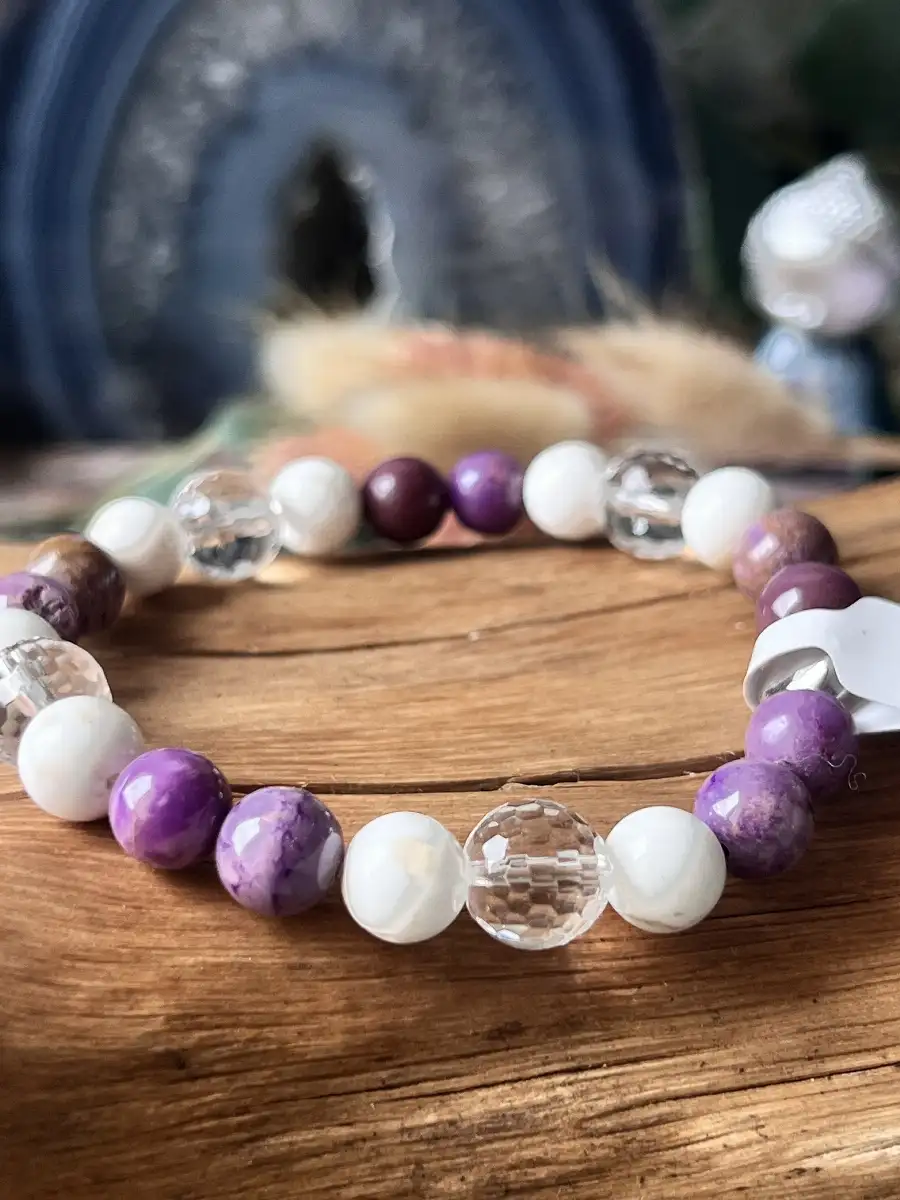 Bracelet Charoïte • Magnésite • Cristal de Roche