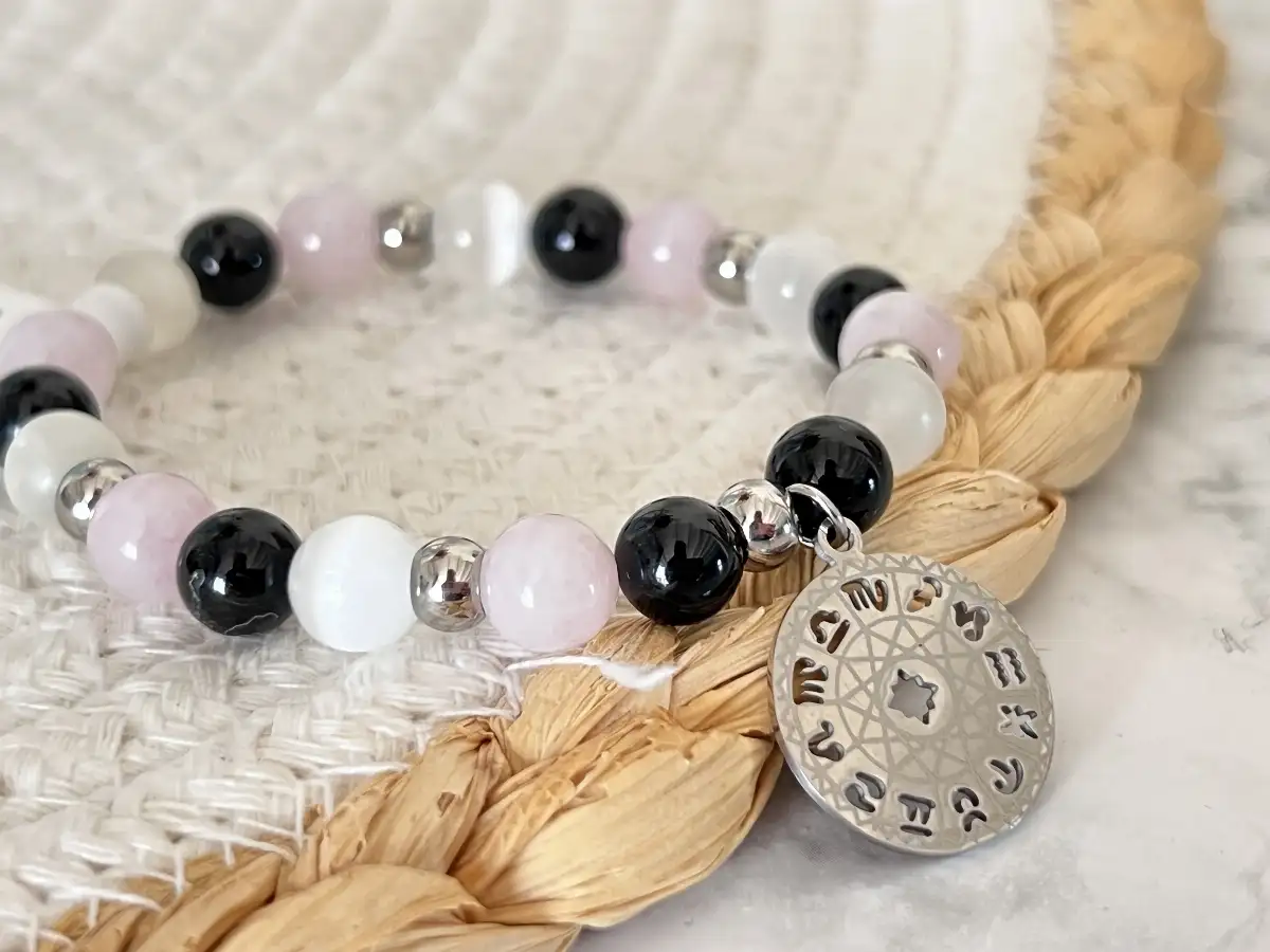 Bracelet Tourmaline Noire • Sélénite Blanche • Quartz Rose