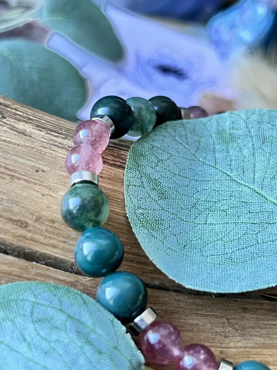 Bracelet en Agate Mousse et Quartz Fraise copie