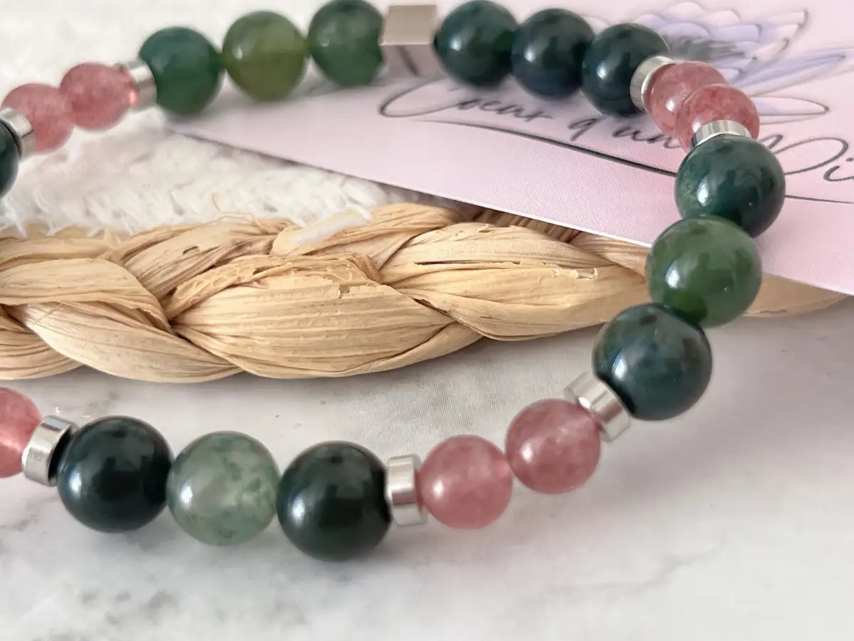 Bracelet en Agate Mousse et Quartz Fraise copie