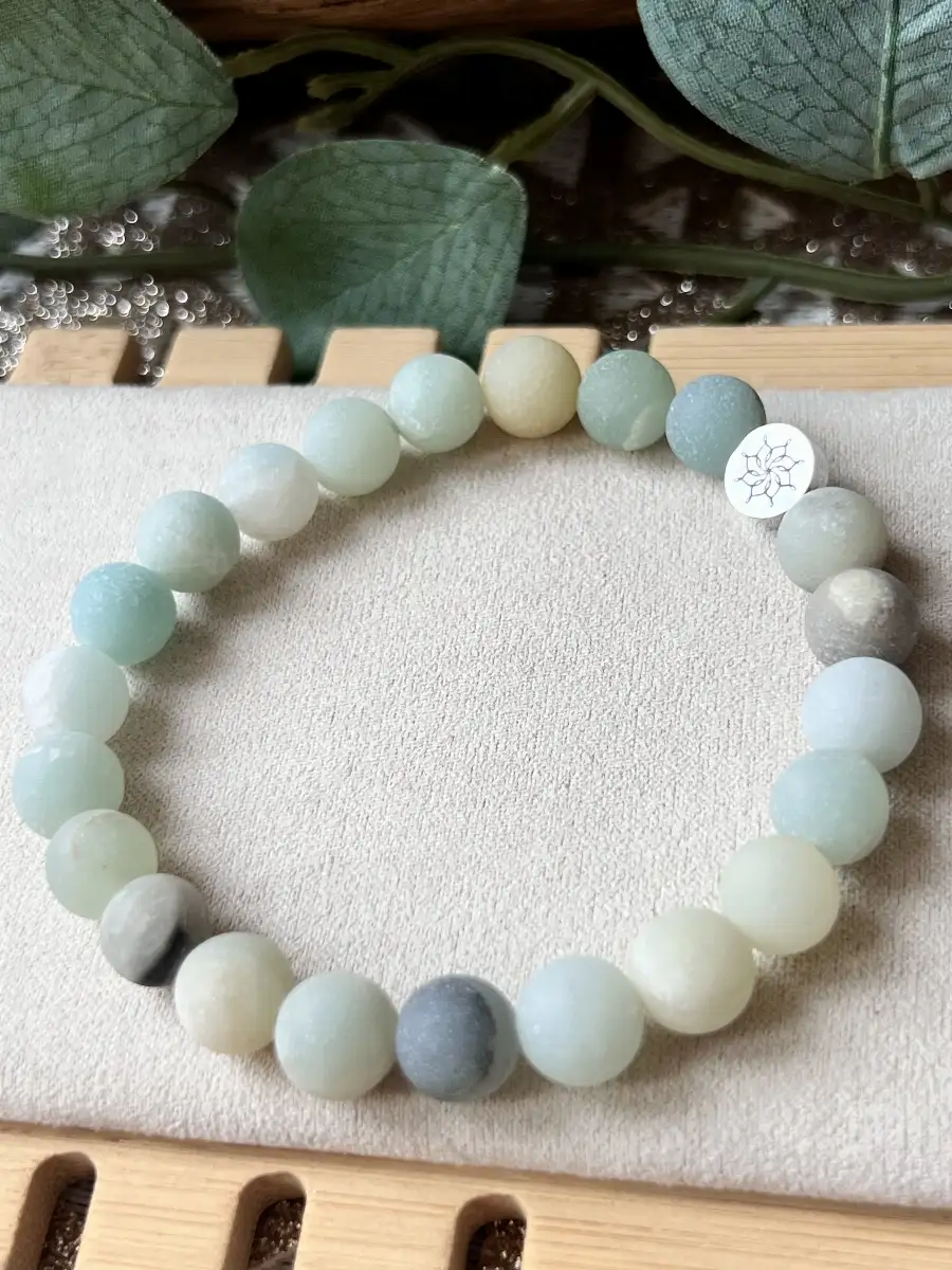Bracelet en Amazonite givrée – perles 8 mm