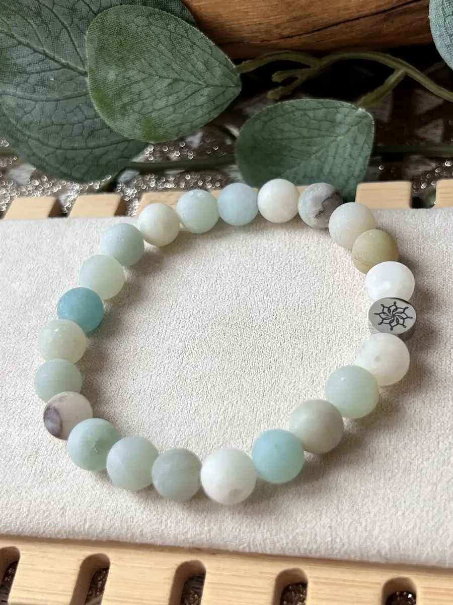 Bracelet en Amazonite givrée – perles 8 mm