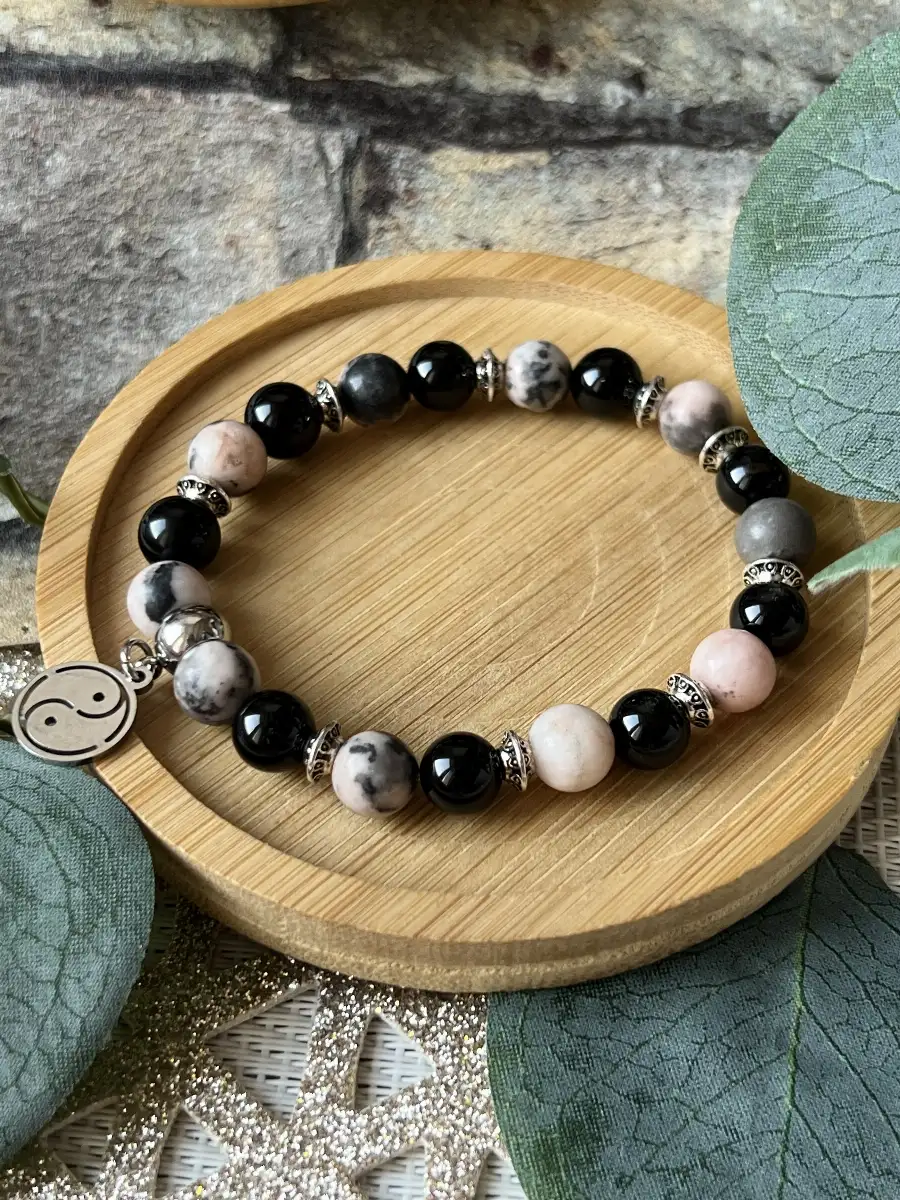 Bracelet Tourmaline Noire et Jaspe Cappuccino Rose