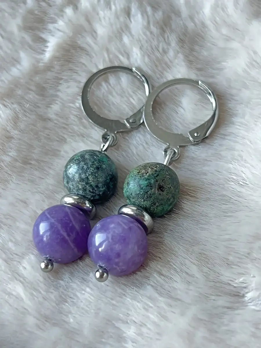 Boucles d’oreilles Turquoise Africaine et Lépidolite