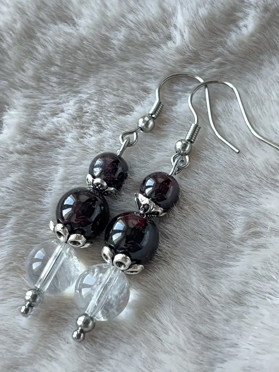 Boucles d’oreilles grenat et cristal de roche