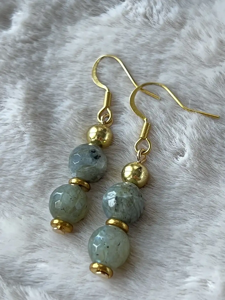 Boucles d’oreilles Labradorite facettée – Acier inoxydable doré