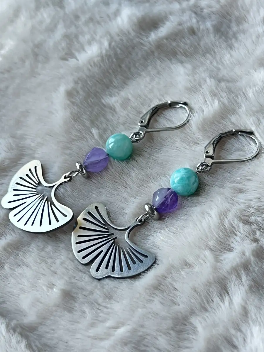 Boucles d’oreilles Amazonite & Améthyste facettée