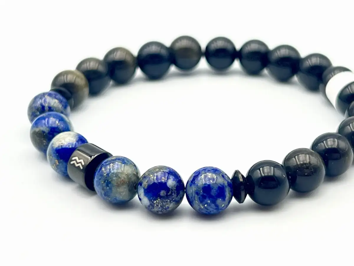 Bracelet Verseau – Obsidienne Dorée et Lapis Lazuli